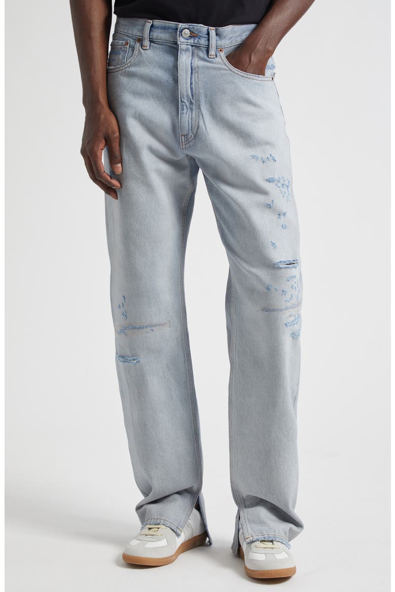 Distressed Straight Leg Jeans, Main, color, LIGHT BLUE
