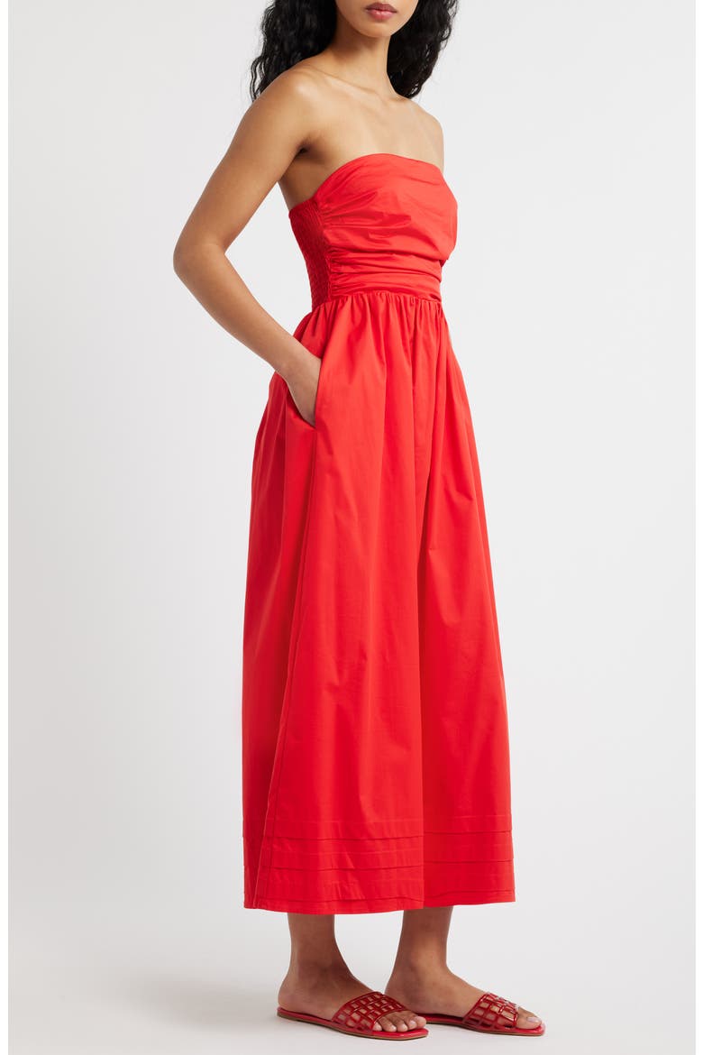 Joey Strapless Cotton Blend Poplin Dress, Alternate, color, RED