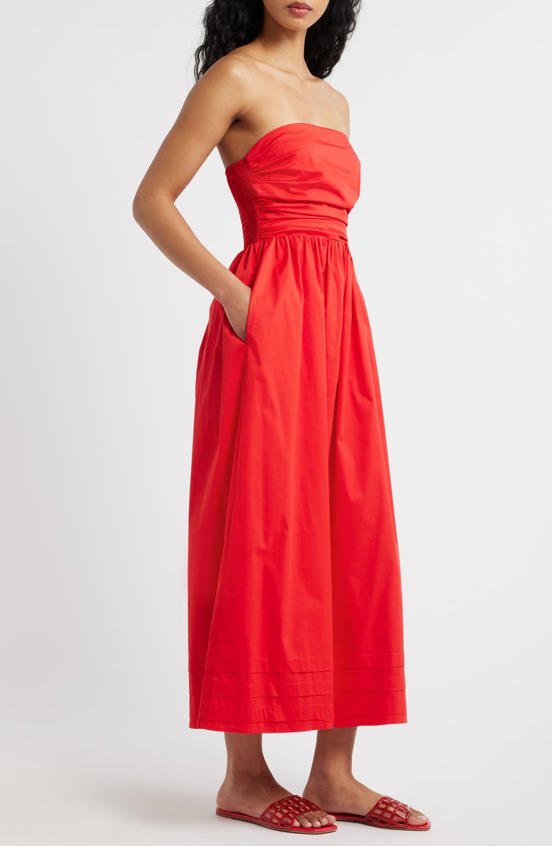 Lulus Joey Strapless Cotton Blend Poplin Dress, Alternate, color, Red