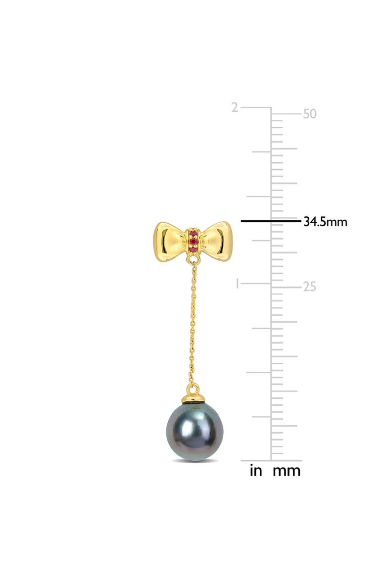 Tahitian Pearl & Gem Bow Dangle Earrings 10k, Alternate, color, Ruby