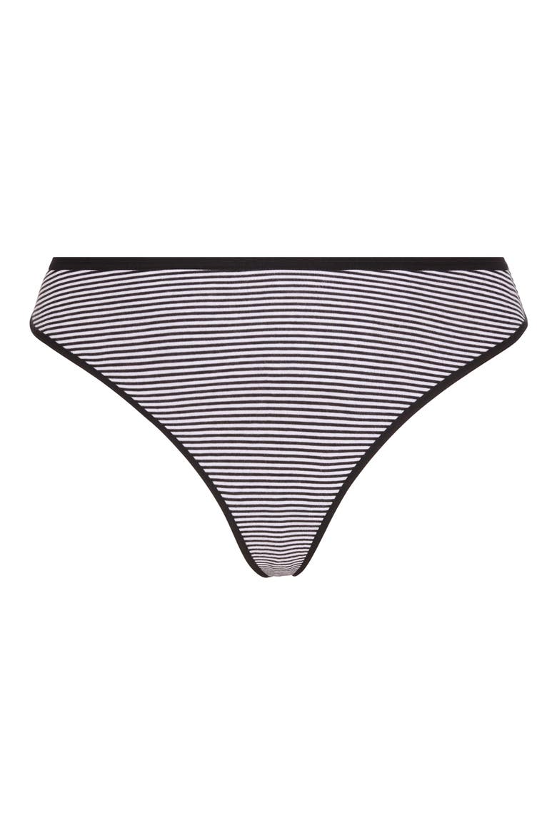 Stretch Cotton Essentials Thong, Alternate, color, BLACK CAVIAR STRIPE UP
