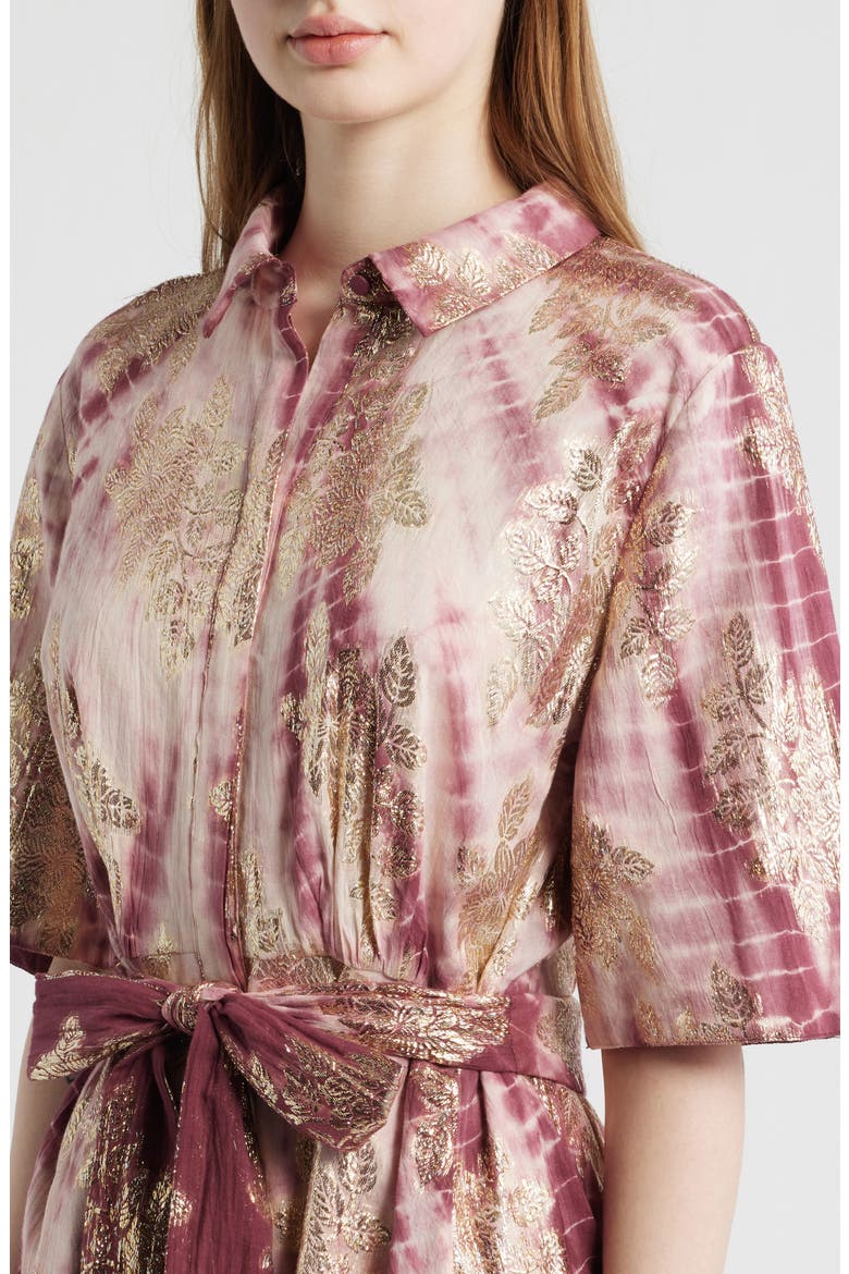 Tara Metallic Print Tie Waist Dress, Alternate, color, ROSE MULTI