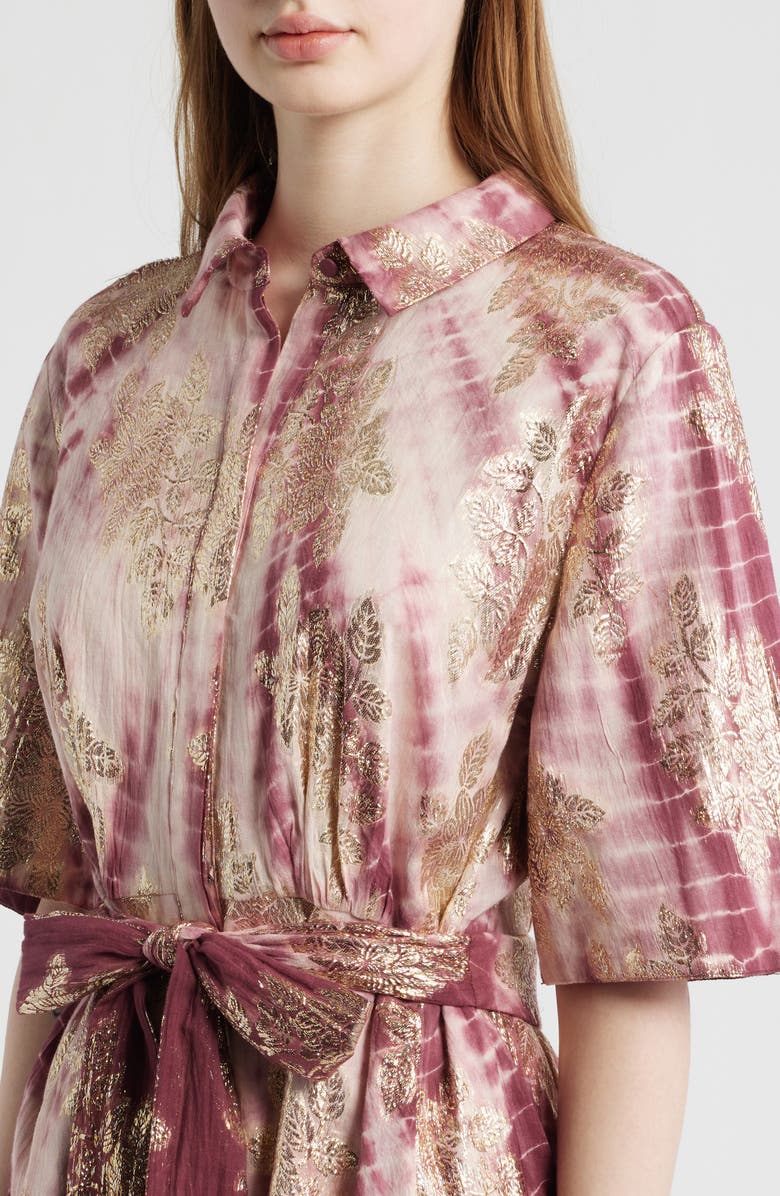 KOBI HALPERIN Tara Metallic Print Tie Waist Dress, Alternate, color, Rose Multi