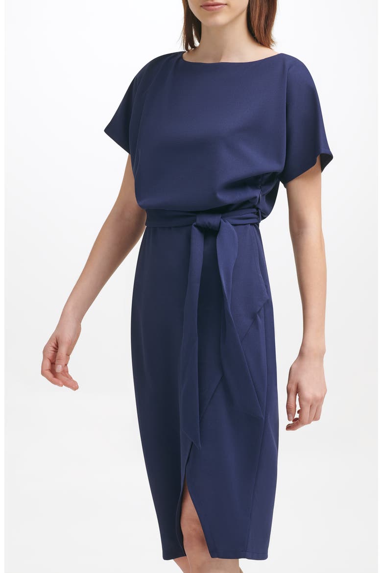 Tie Front Blouson Dress, Alternate, color, NAVY
