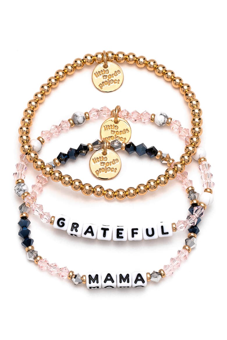 Grateful & Mama Set of 3 Beaded Bracelets, Main, color, BLUSH/ BLACK