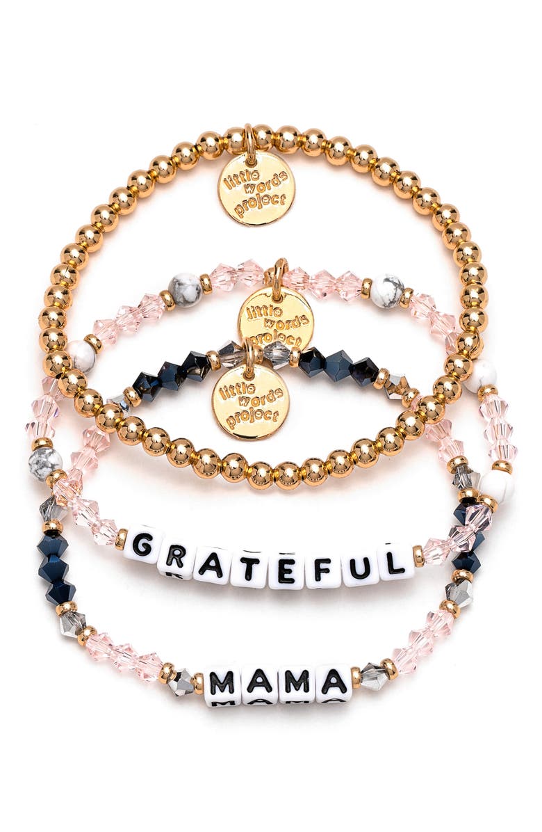 Little Words Project Grateful & Mama Set of 3 Beaded Bracelets, Main, color,