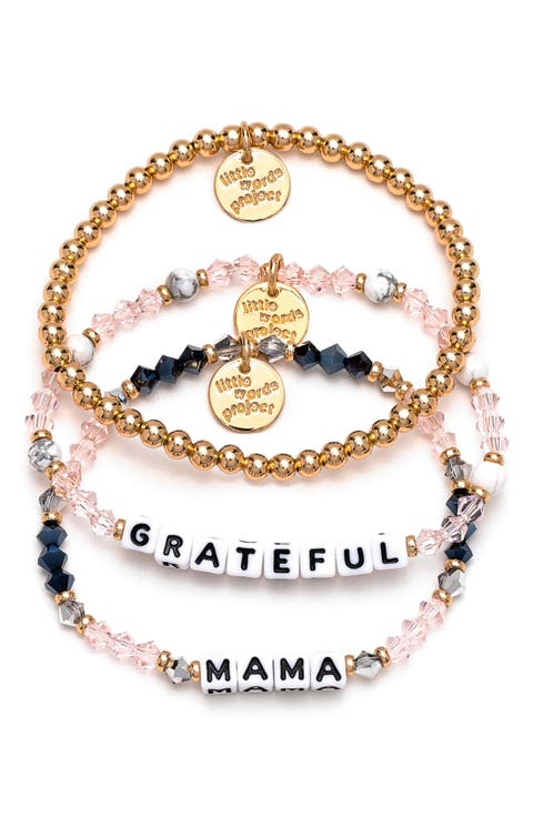 Grateful & Mama Set of 3 Beaded Bracelets