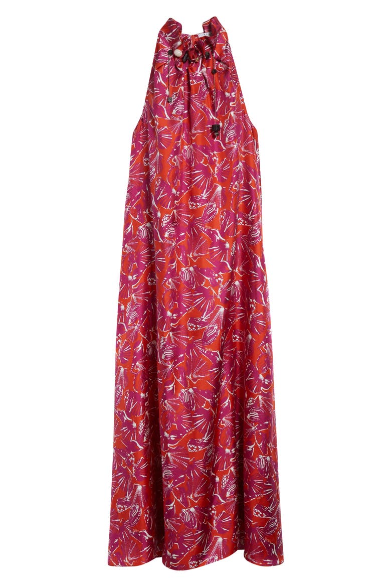 Print Silk Twill Maxi Dress, Alternate, color, CORAL