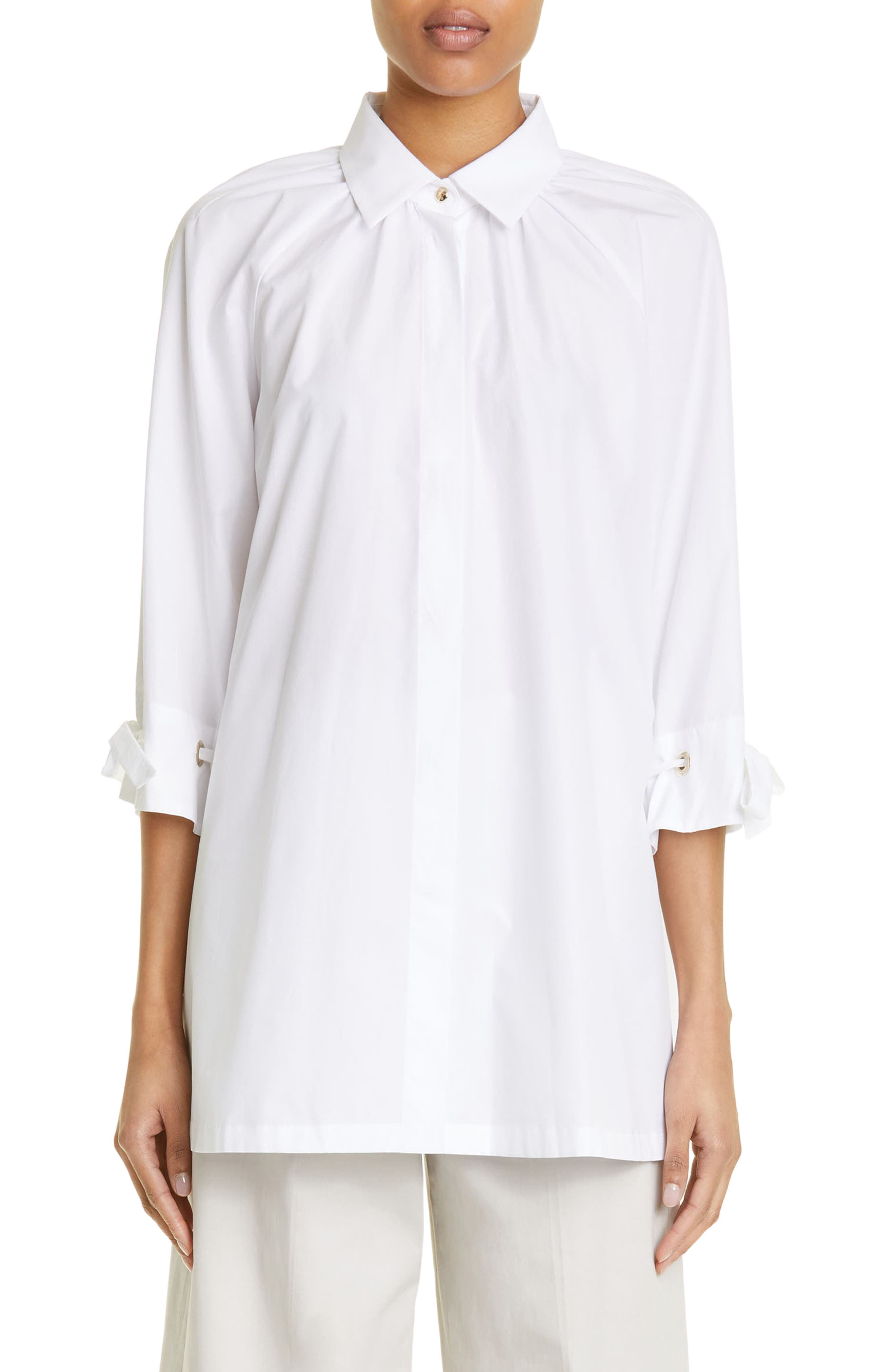 Max Mara Gigi Threaded Cuff Cotton Button-Up Shirt (Women) | Nordstrom