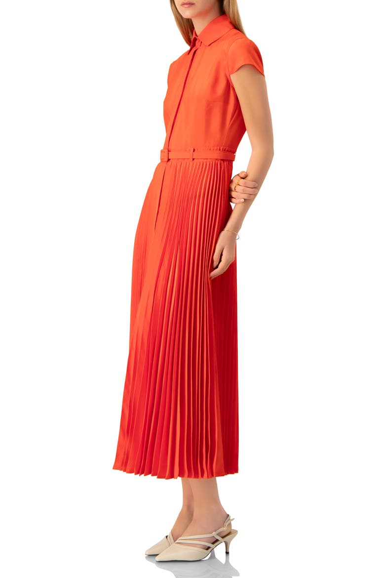 Short Sleeve Shirt Style Pleated Maxi-Dress, Alternate, color, Orange