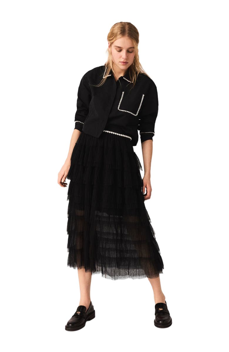 maje Tulle midi skirt, Alternate, color, Black