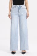 Bayeas Embellished Raw Hem High Waist Wide Leg Jeans