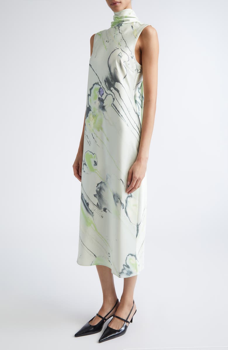 Jason Wu Collection Watercolor Floral Bias Cut Satin Midi Dress, Alternate, color, Light Jade Multi