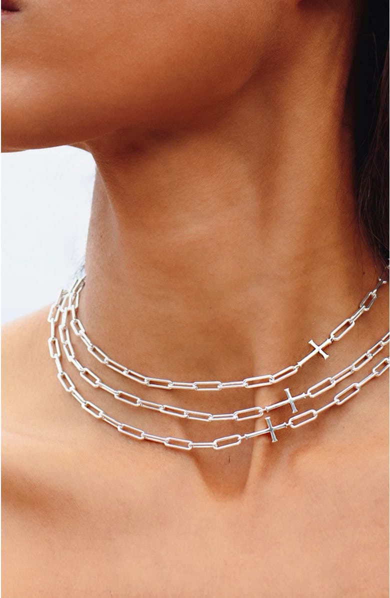 Rizen Jewelry Chain Breaker Cross Necklace, Alternate, color, Sterling Silver