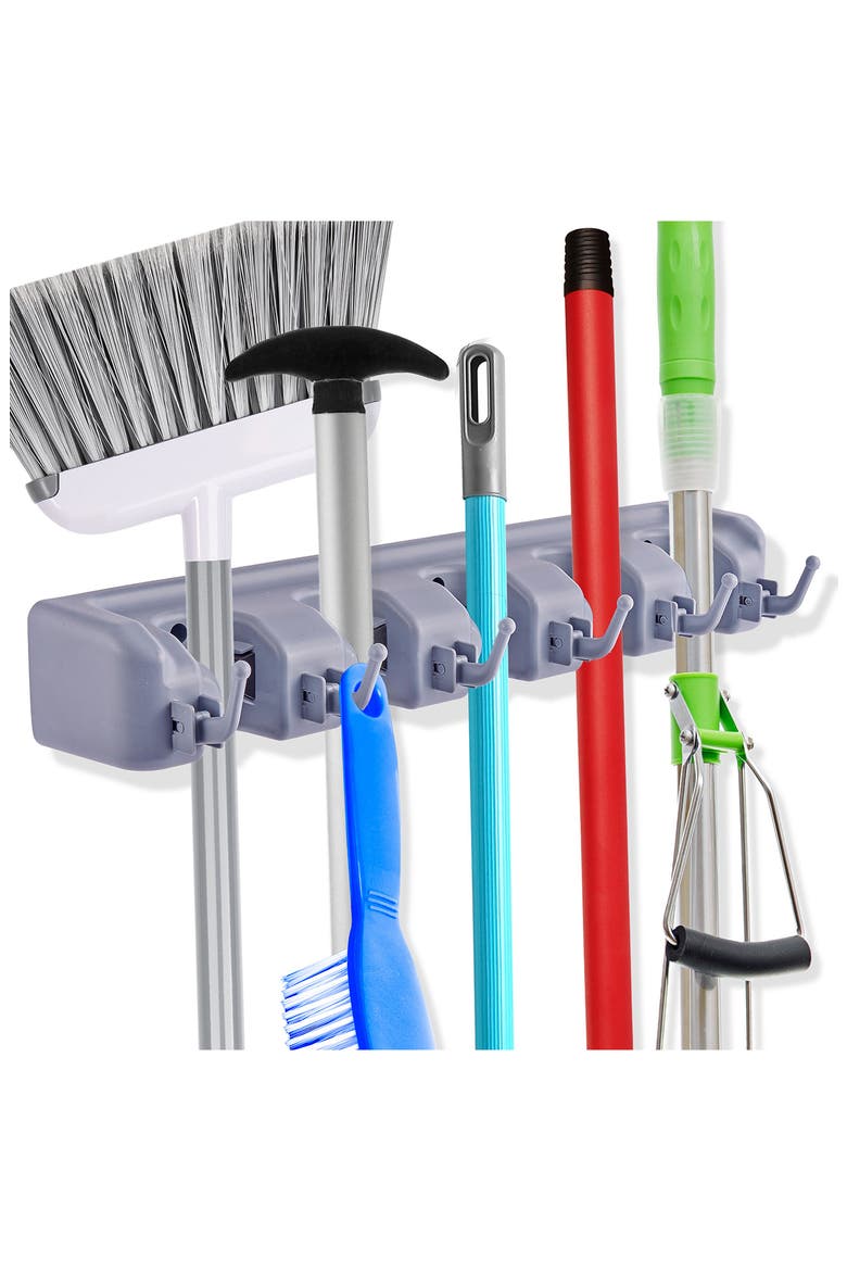 Set of 2 Wall Mounted Mop & Broom Holders, Alternate, color, GRAY