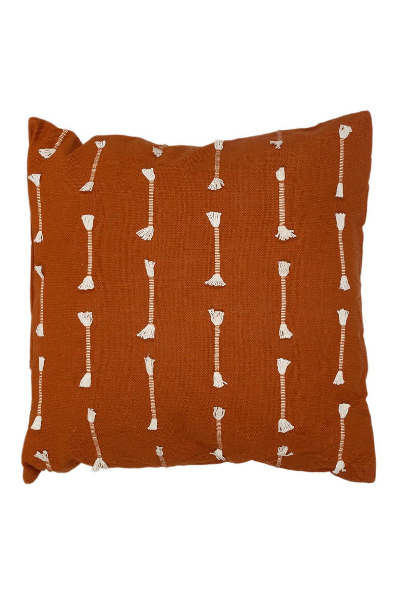 Fringe Accent Cotton Pillow, Main, color, BROWN