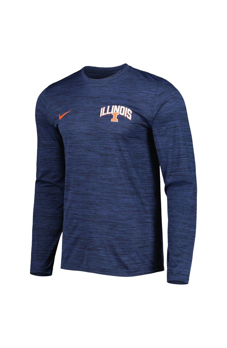 Nike Men's Nike Navy Illinois Fighting Illini Velocity Sideline Performance Space-Dye Long Sleeve T-Shirt, Alternate, color,