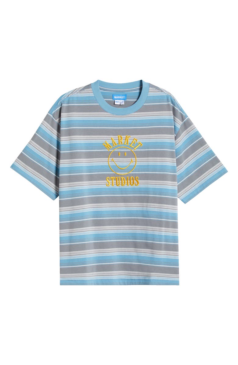 MARKET SMILEY<sup>®</sup> Lockup Embroidered Stripe Cotton T-Shirt, Alternate, color, Tranquil Blue