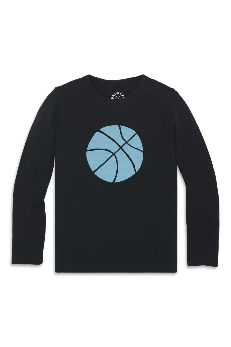 Kids Long Sleeve Basketball Tee, Main, color, Black Basketball