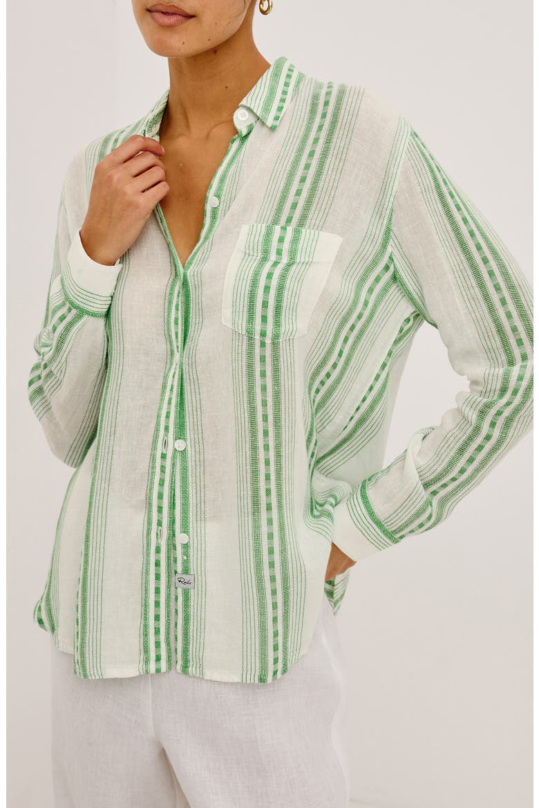 Charli Stripe Linen Blend Button-Up Shirt, Alternate, color, MARGARITA STRIPE