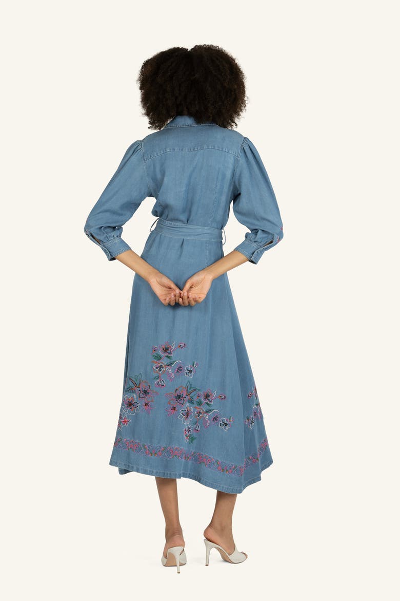 Lynn Dress with Flower Embroidery, Alternate, color, Light Blue Wash Denim