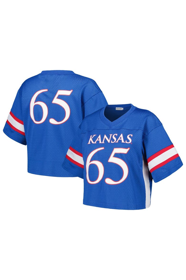 Women's Established & Co. #65 Royal Kansas Jayhawks Fashion Boxy Cropped Football Jersey, Main, color, Royal