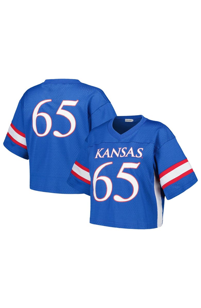 Established & Co. Women's Established & Co. #65 Royal Kansas Jayhawks Fashion Boxy Cropped Football Jersey, Main, color, Royal