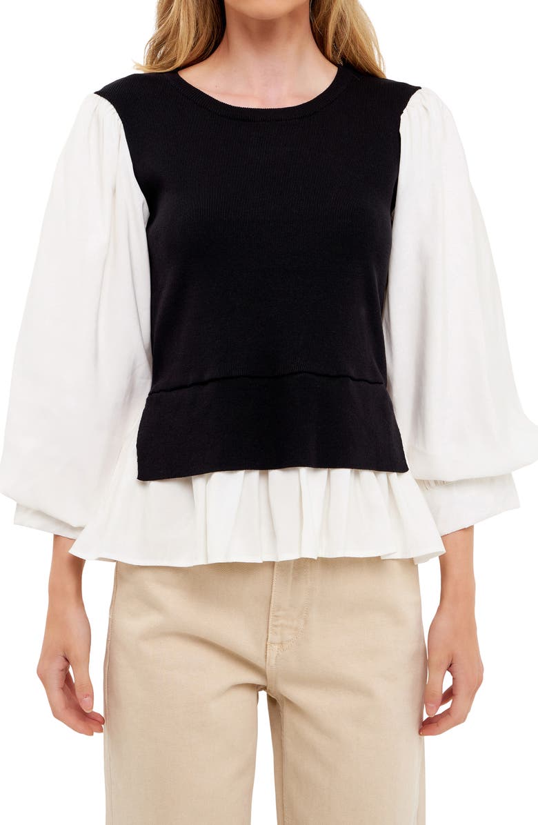 English Factory Layered Mixed Media Top, Main, color,