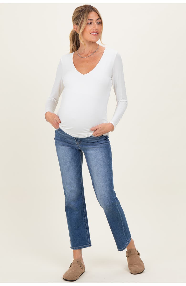 PinkBlush Medium Wash Ankle Straight Leg Maternity Jeans, Main, color, Blue