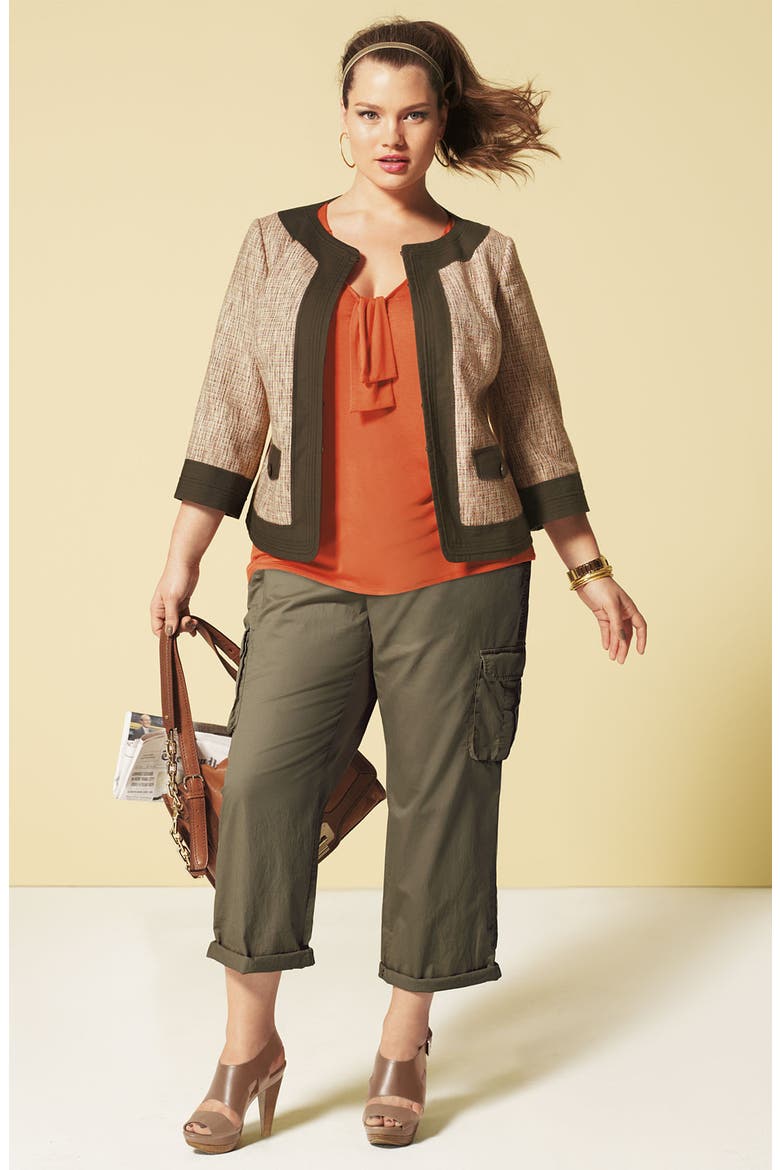Contrast Trim Tweed Jacket, Alternate, color, SAFARI MULTI