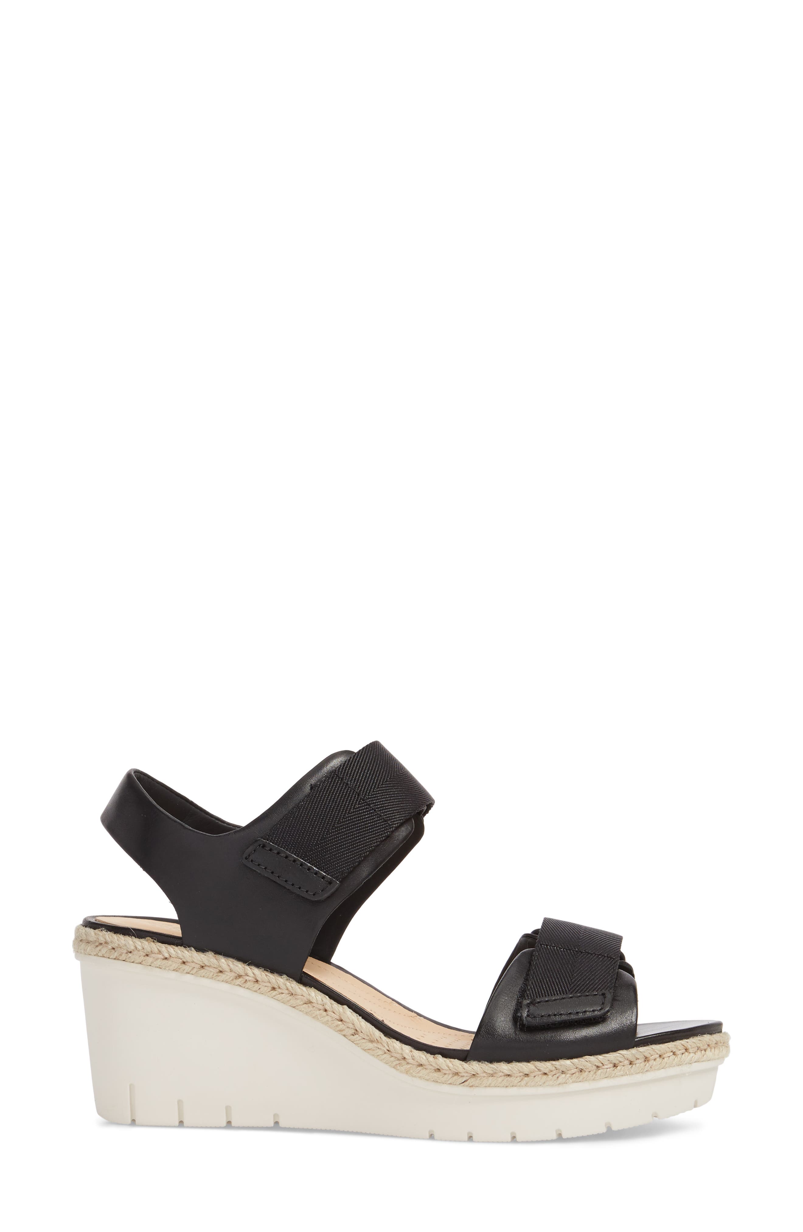 Palm Shine Wedge Sandal, Alternate, color, BLACK LEATHER