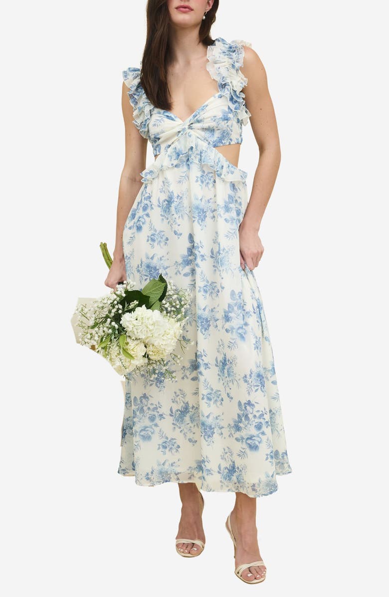 Blu Pepper Ruffle Cutout Maxi Sundress, Main, color,