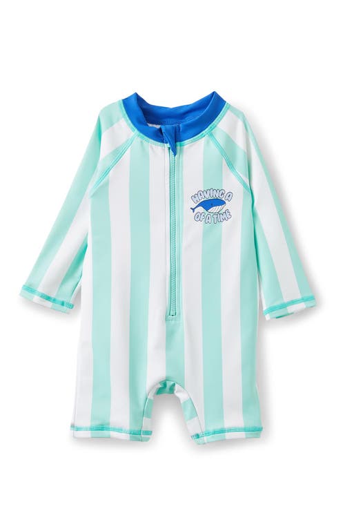 Cotton On Kids Cameron Long Sleeve Swimsuit in Mint Breeze Bold Stripe at Nordstrom, Size 3-6M