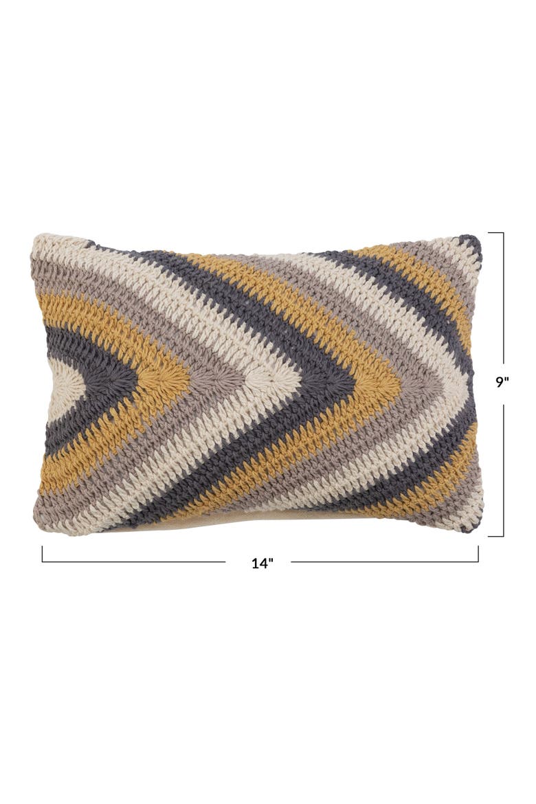 Cotton Crocheted Lumbar Pillow with Chevron Pattern, Multicolor, Alternate, color, Grey