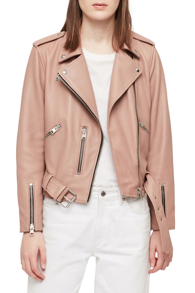 Balfern Lambskin Leather Biker Jacket, Main, color, BLUSH PINK