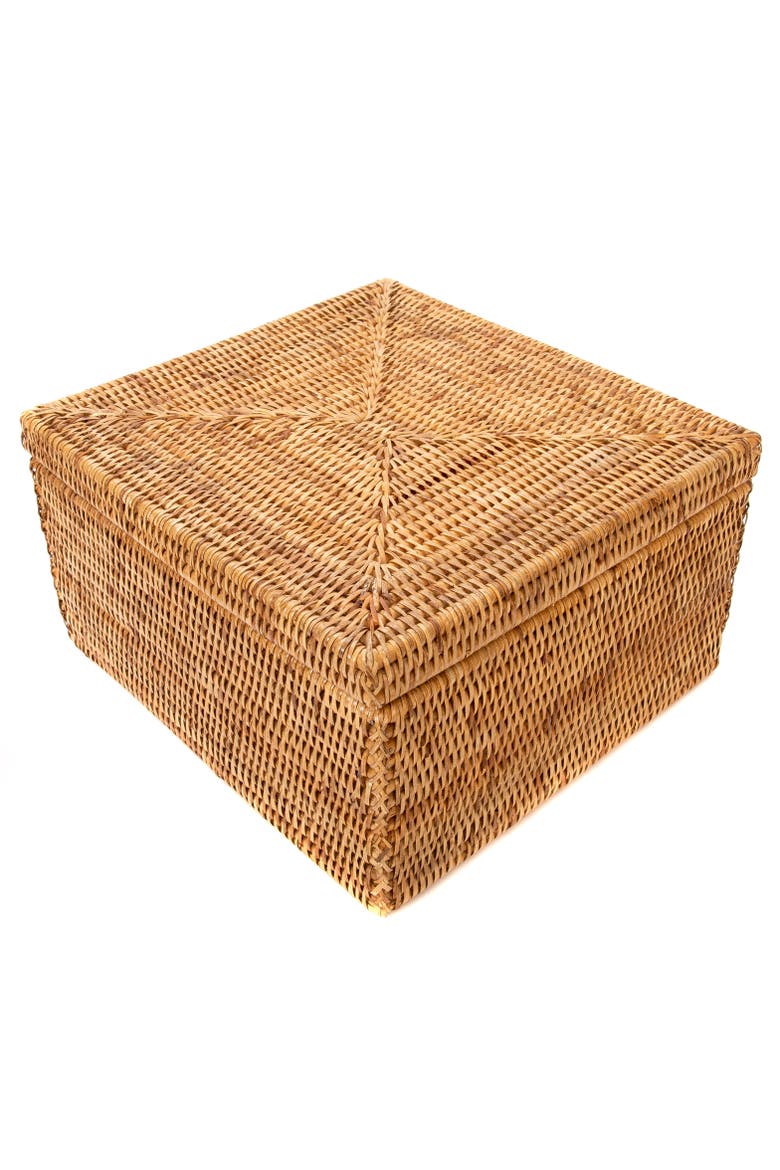Artifacts Rattan Storage Box with Lid - Flat File Organizer, Main, color, Honey Brown