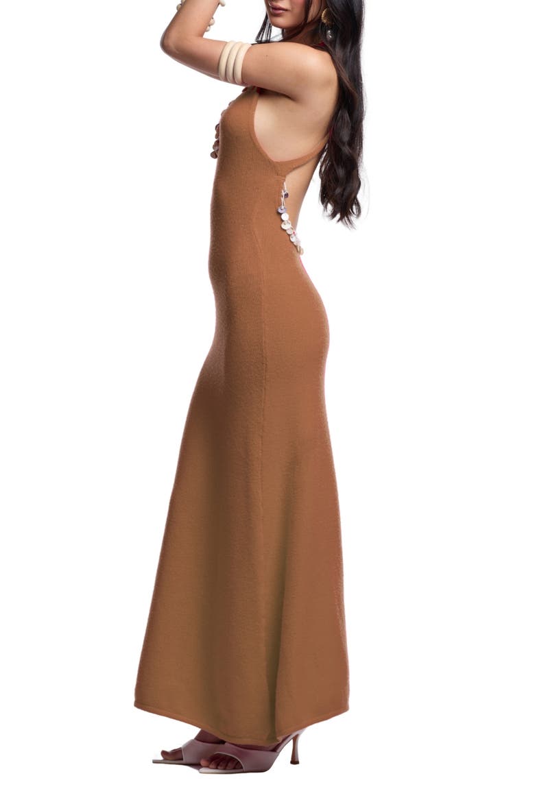 Ignacia Embellished Open Back Maxi Cover-Up Dress, Alternate, color, LIGHT BROWN