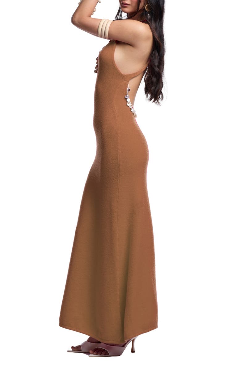 Capittana Ignacia Embellished Open Back Maxi Cover-Up Dress, Alternate, color, Light Brown