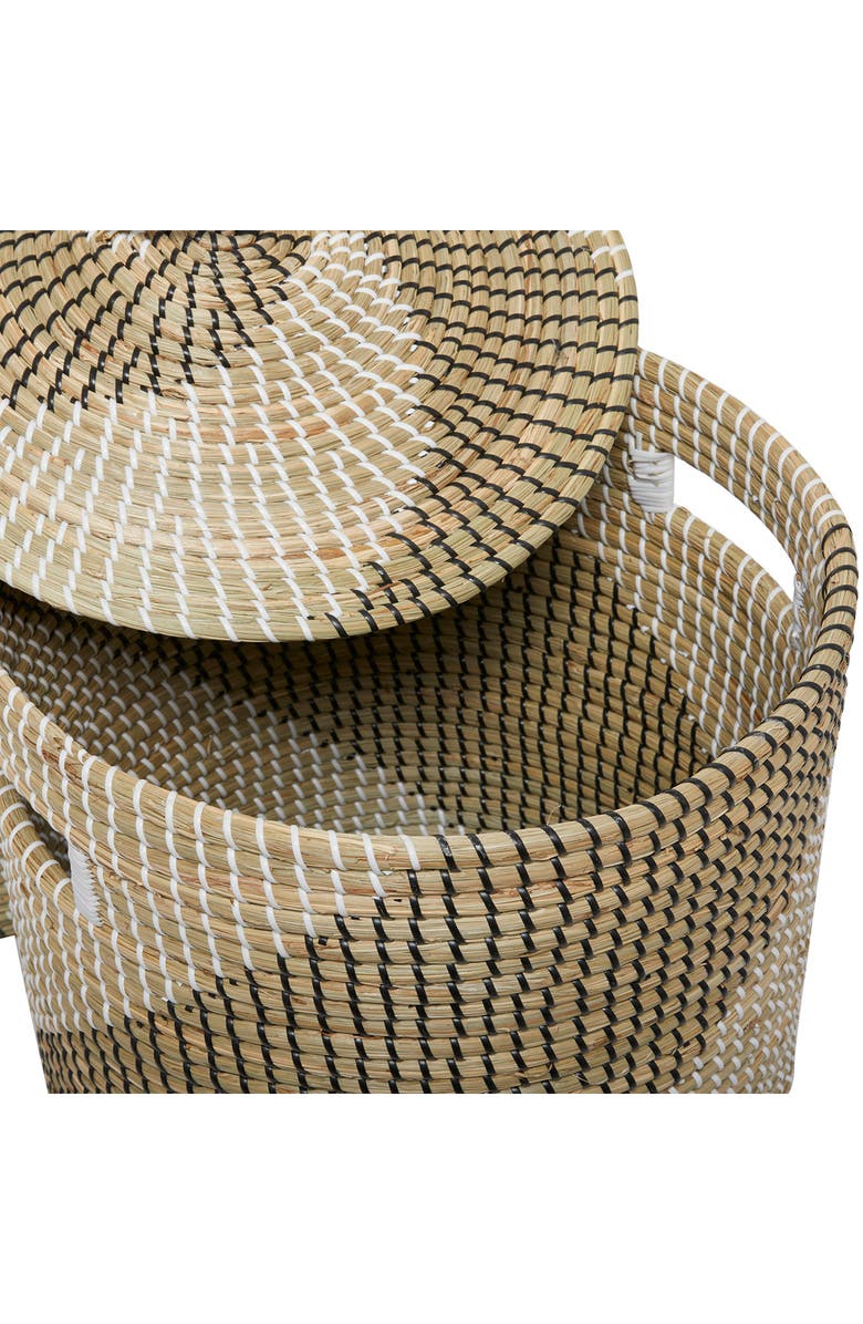 GINGER BIRCH STUDIO Brown Seagrass Handmade Two-Tone Storage Basket with Matching Lid - Set of 2, Alternate, color, 