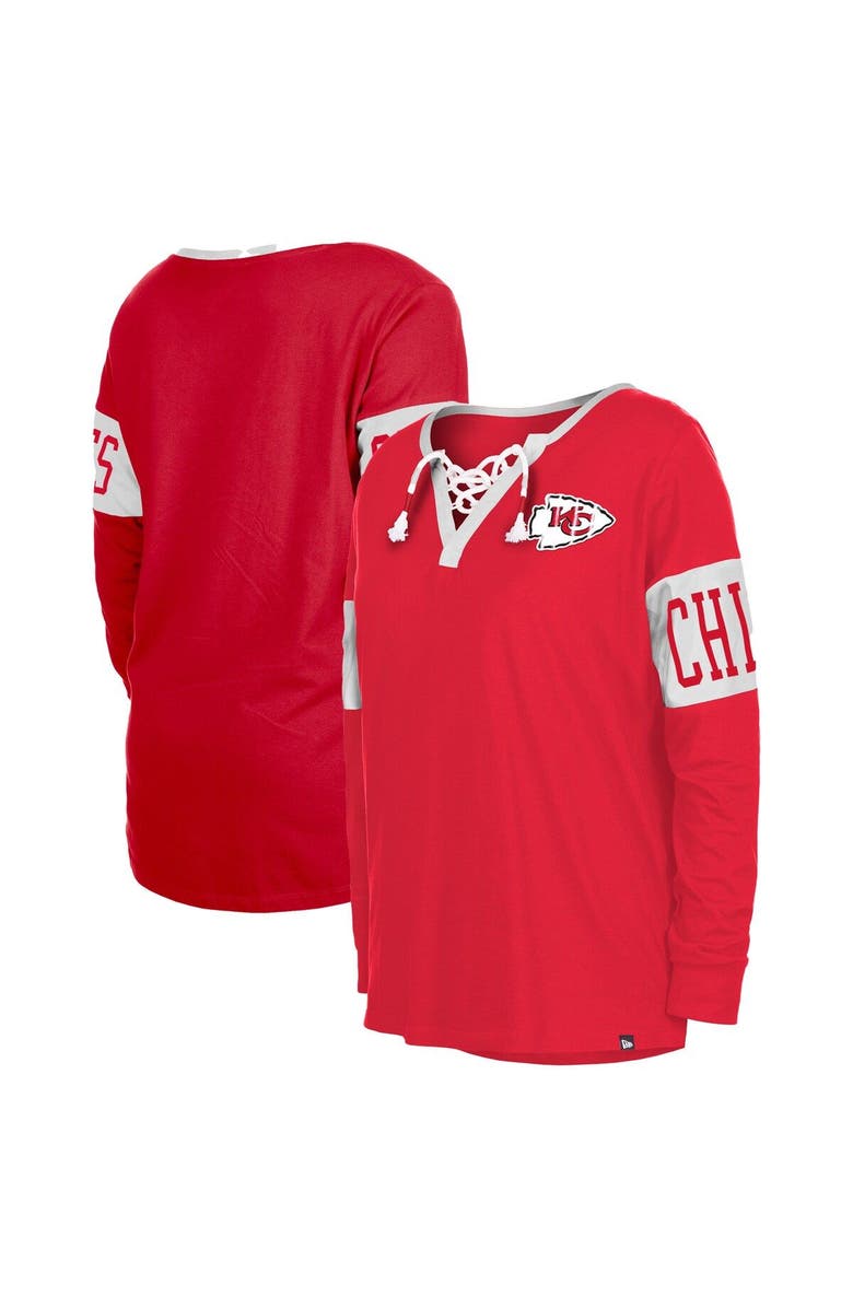 New Era Women's New Era Red Kansas City Chiefs Lace-Up Notch Neck Long Sleeve T-Shirt, Main, color, 
