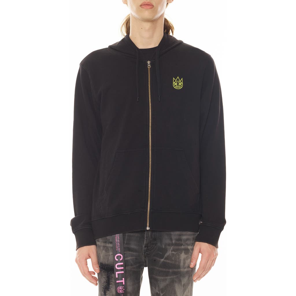 Cult Of Individuality Fallen Angel Cotton Graphic Zip-up Hoodie In Vintage Black