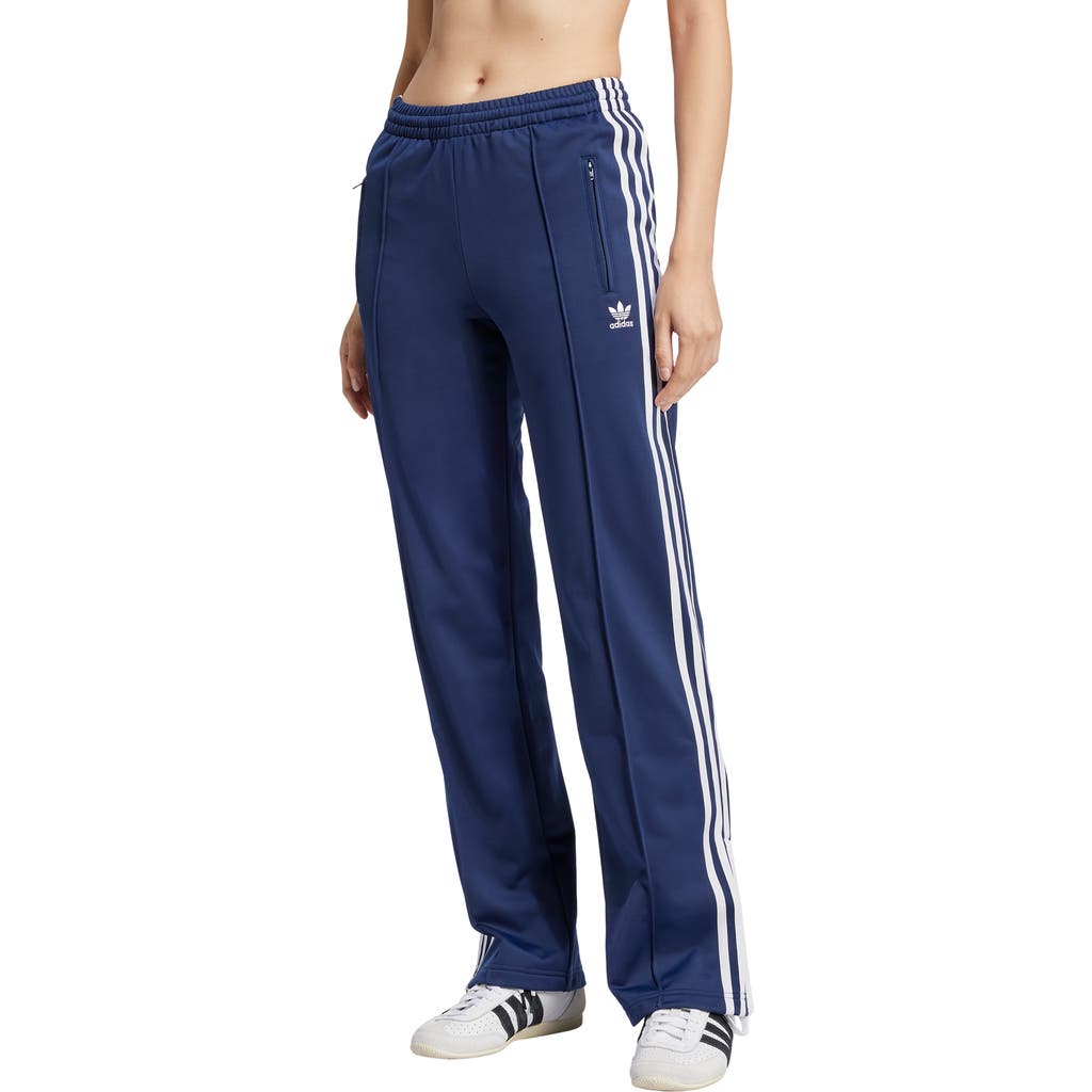 Adidas Originals Recycled Polyester Satin Wide Leg Track Pants In Night Indigo