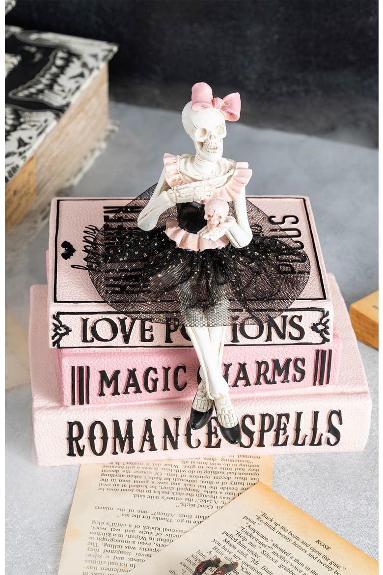 Halloween Polyresin Pink Skeleton Ballerina on Books Table Decor, Alternate, color, Pink
