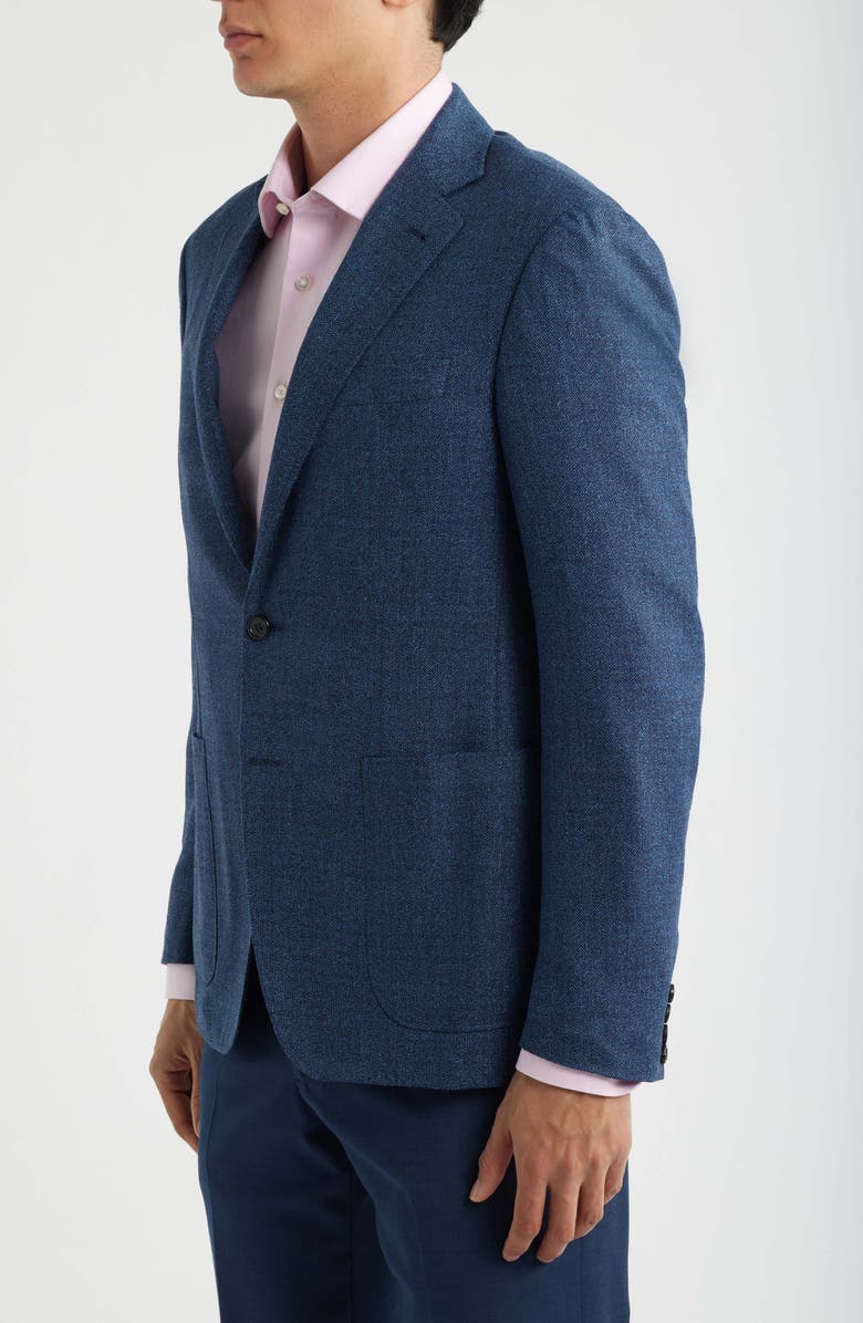 Canali Kei Trim Fit Blue Wool & Cotton Blend Herringbone Sport Coat, Alternate, color, Medium Blue