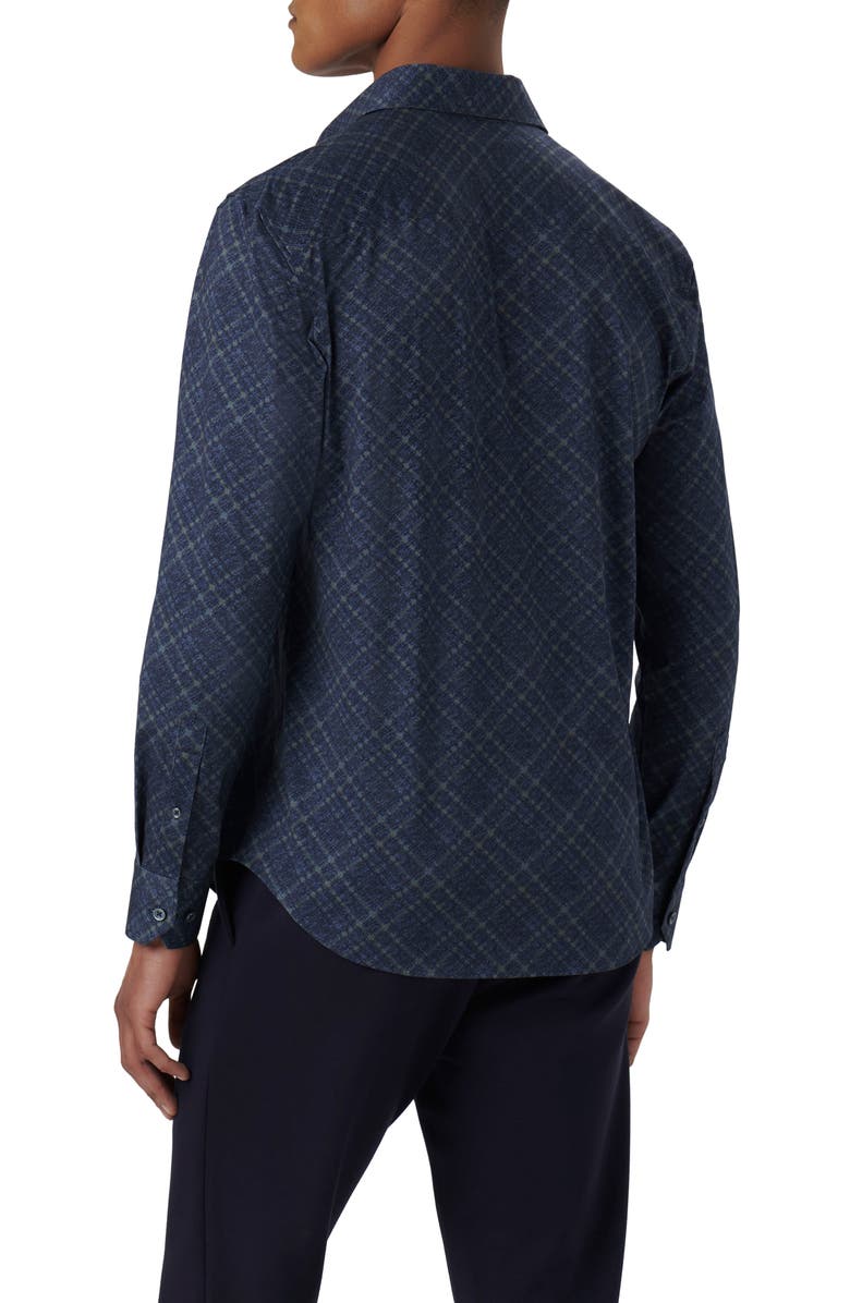 Bugatchi James OoohCotton<sup>®</sup> Diagonal Plaid Print Button-Up Shirt, Alternate, color, Navy