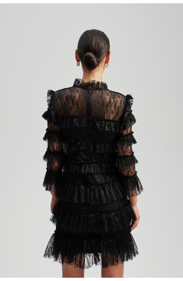 Malina Carmine Mini Frill Lace Dress, Alternate, color, Black