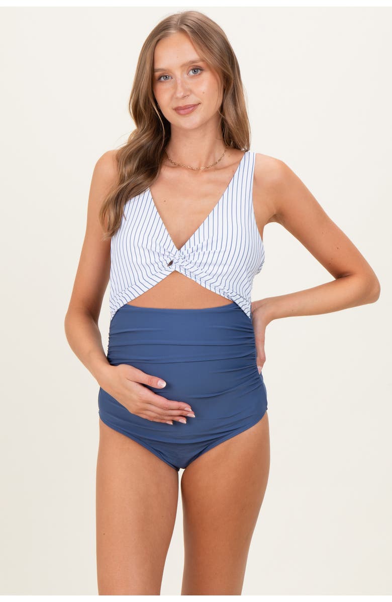 PinkBlush Striped Color Block Cutout Swimsuit, Main, color,