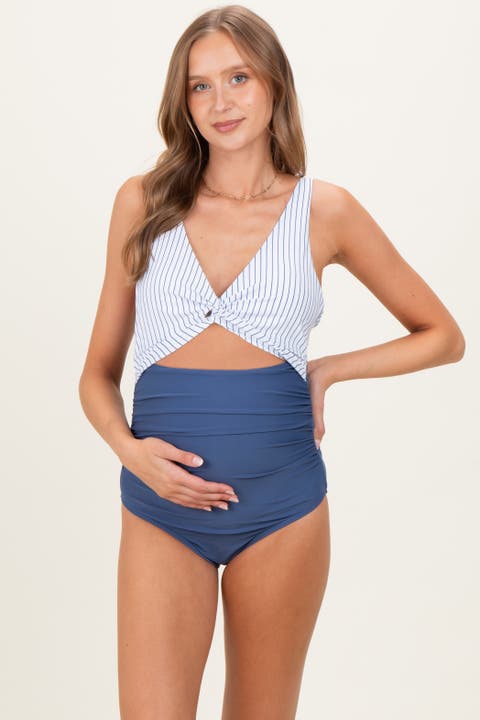 Striped Color Block Cutout Swimsuit