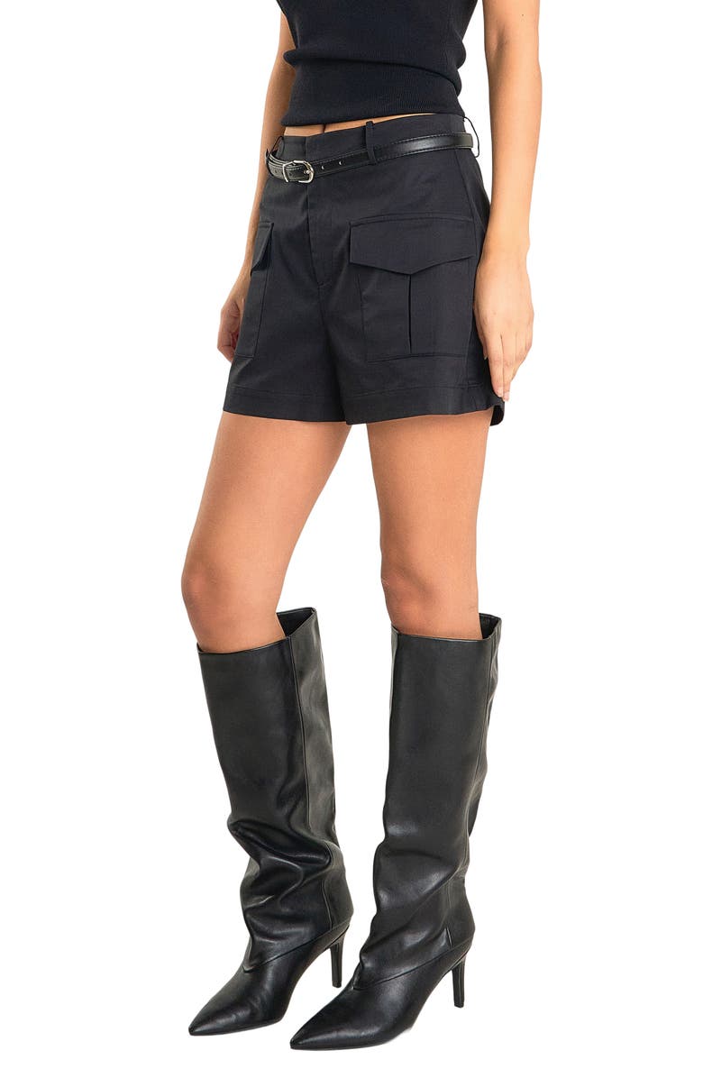 Endless Rose Flap Pocket High Waist Shorts, Alternate, color, Black