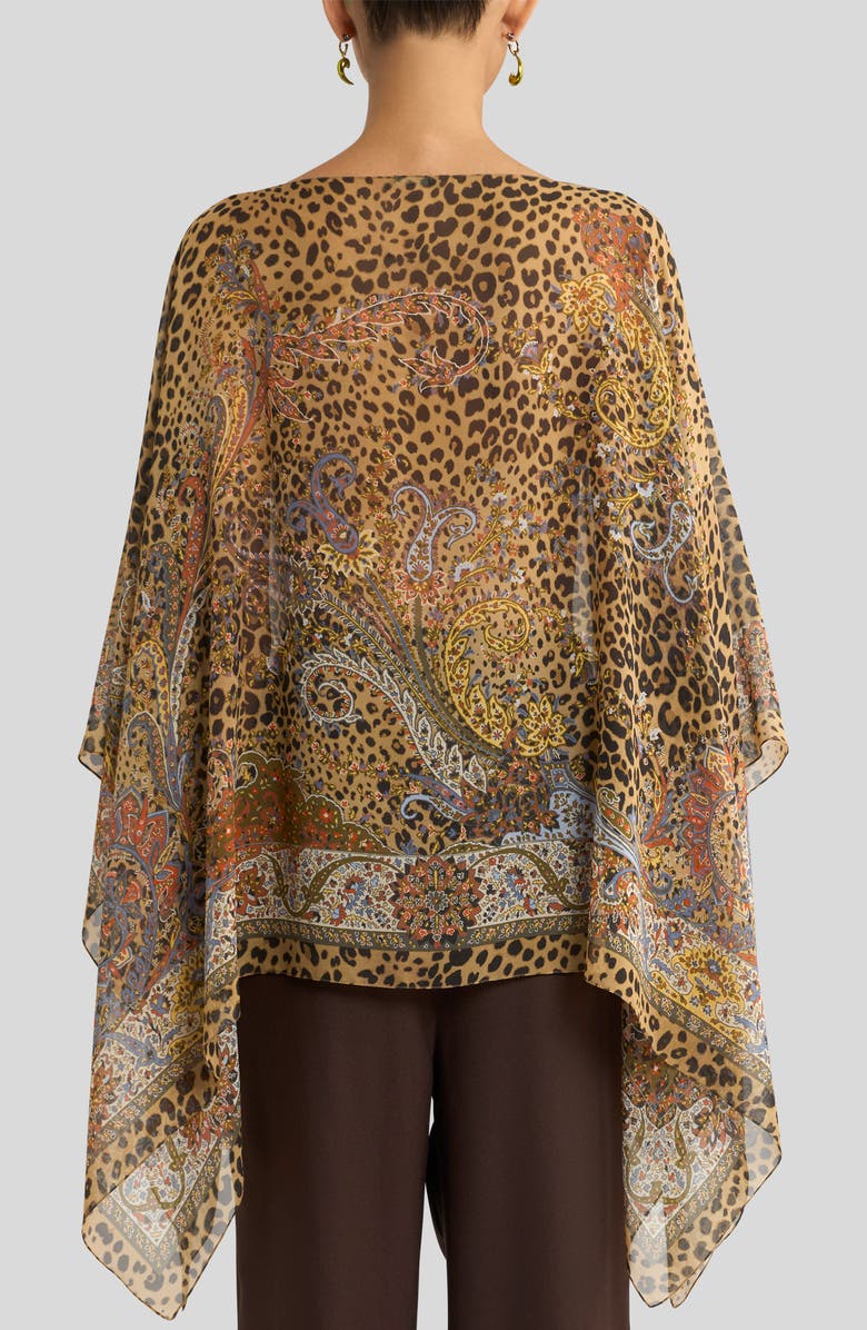 Etro Print Silk Chiffon Poncho, Alternate, color, Printed Brown Base